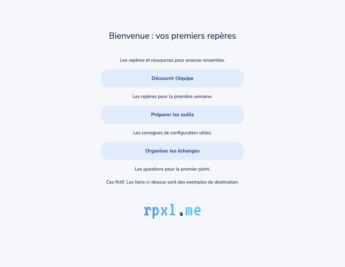 Capture réelle de Rpxl : Bienvenue : vos premiers repères avec des ressources fictives