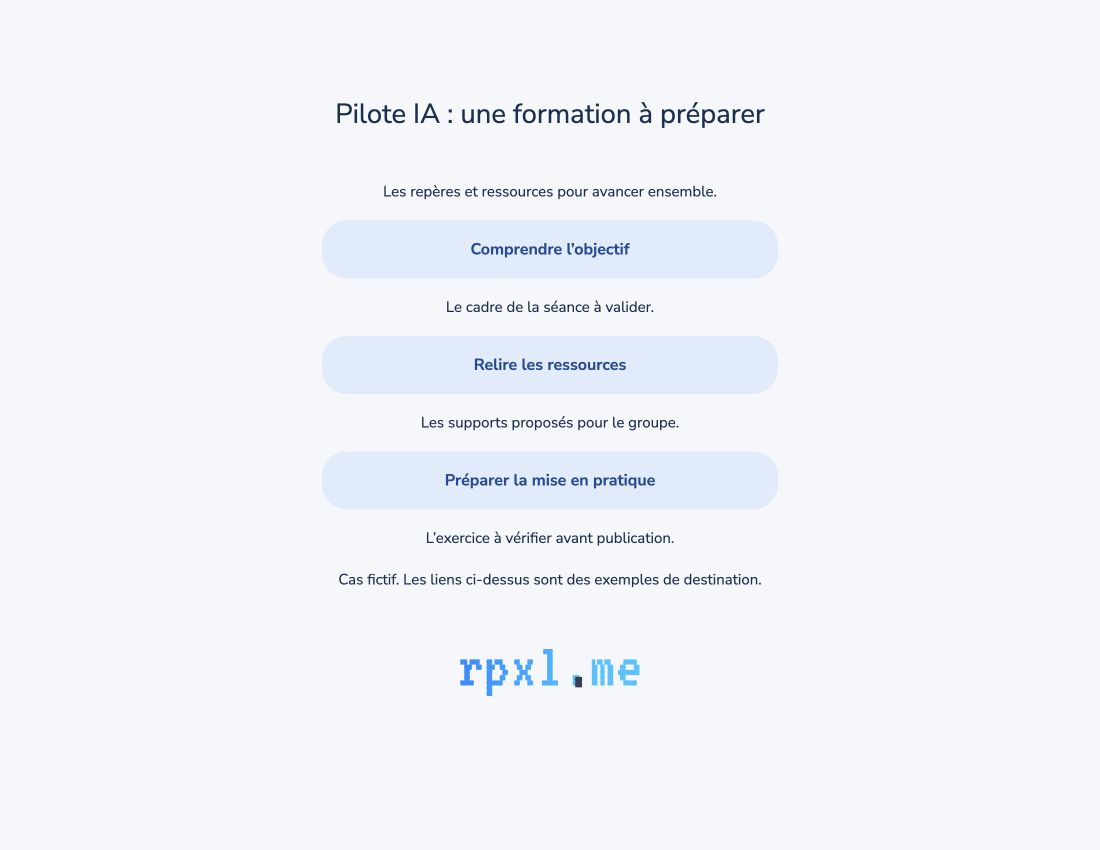 Capture réelle de Rpxl : Pilote IA : une formation à préparer avec des ressources fictives