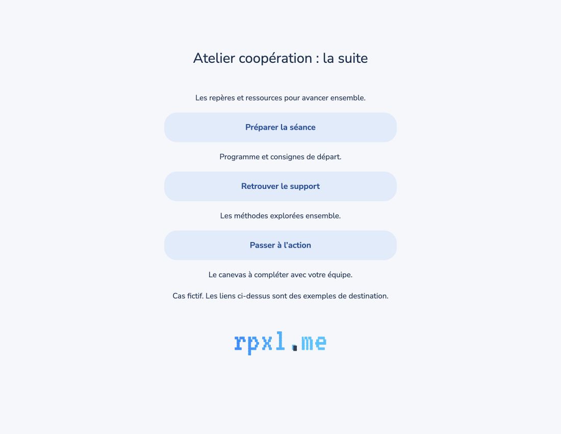 Capture de l’interface Rpxl : page Atelier coopération avec des ressources fictives
